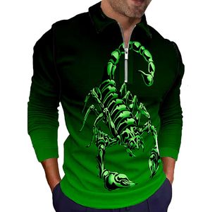 Polos Polos Cool Men's Green Scorpion T Shirt 3D Printed długie rękaw Tshirty Trucik Graphic Tops Hip Hop Street Men Polor Shirt 221122