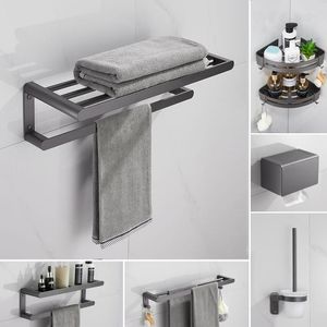 Bath Accessory Set 3pcs 60cm Bathroom Hardware Aluminum Towel Rack Paper Holder Storage Punch-Free Bar Accessories Toilet Brush