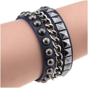 Polsino Rivetto Bracciale Mtilayer Pu Braccialetti in pelle con borchie Catena da polso Punk Sport Rock Drop regolabile Gioielli di consegna Dhqx4