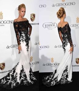 Sexy Sheer Prom Dresses Long Manges Illusion Train Appliques Lace Top Corset Slim Ver a trav￩s de pliegues Celebrity E8057618