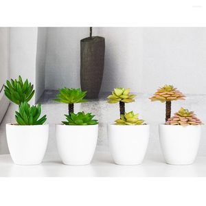 Декоративные цветы 1pc милые бонсай -зеленые растения Пластиковые искусственные с горшками симуляция суккуленты Украшение на стол домашний офис декор