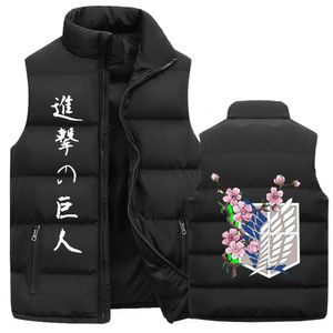 Men's Vests Attack on Titan Winter Down Jacket Casual Anime Sleeveless Vest Coats Women Cotton Waistcoat 221122