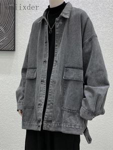 Herrläder faux svart grå denimjacka vår höst koreansk trend streetwear vintage jeans kappa unisex casual stilig punk 221122