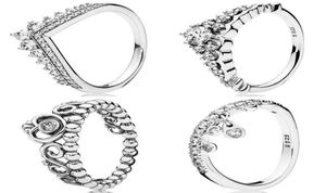 Oryginalny 925 Srebrny Srebrna Księżniczka Tiara Royal Crown Chandelier Pierścień dla kobiet prezent Pandora DIY Biżuteria
