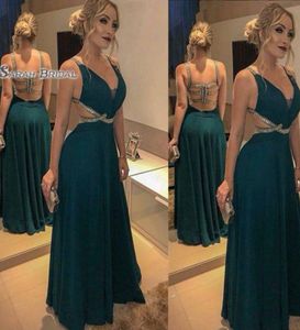 Backless Chiffion Beads Elegant Sexy Vneck Prom Dresses Sleeveless High End Quality Evening Party Dress S4653695