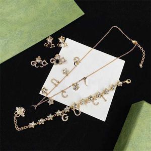 2023 Jewelry letter Pentagram insect Rhinestone Necklace Bracelet Earrings brass minority set