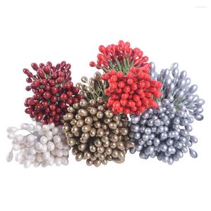 Decorative Flowers 5mm Christmas Decor Wedding Party Decors Xmas Ornament Artificial Berries DIY Wreath Mini Fake Cherry Stamen