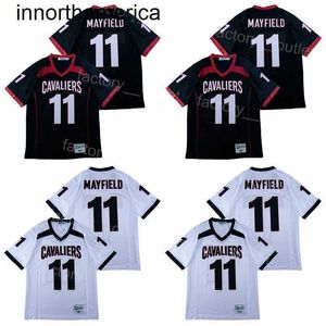 Cavaliers de futebol do ensino m￩dio Lago Travis 11 Baker Mayfield Jersey Men College Color Color Black White All Stitched Breathable For Sport F￣s Hiphop