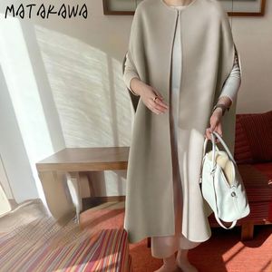 Misto lana da donna Matakawa Autunno Inverno Cappotto di lana da donna Solido Elegante stile giapponese Vintage Giacche spesse senza maniche Lavoro Moda Chaqueta Mujer 221122