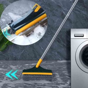 Cleaning Brushes 2 in 1 Stainless Metal Long Handle Scrubber Floor Scrub with Adjustable Detachable Stiff Bristles for Tile 221122