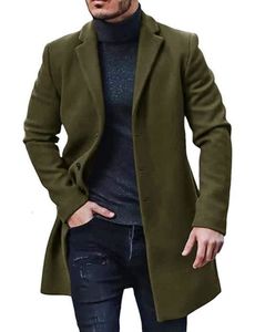 Herr ull blandar Autumn Winter Fashion Men ullrockar Solid Lapel Medium Long Coat Jacket Casual Overcoat Classic 221121