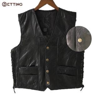 Gilet da uomo 1 PZ Punk Biker Bottoni in pizzo Autunno Giacca senza maniche per moto in pelle poliestere nera 221122