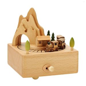 Decorative Figurines Sinzyo Handmade Wooden Roller Train Rotating Music Box Creative Ornament Birthday Gift For