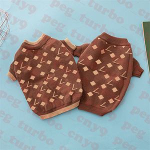 Jacquard Letter Pets Sweater T Shirt Dog Apparel Retro Brown Pet Sweatshirts Winter Thicken Warm Dogs Clothes