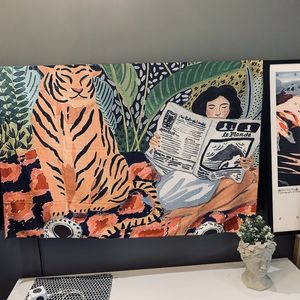 Гвости серии животных Дизайн скандинавские ins ins usging тавковые фона ткани Boho decor стена ткань джунгли Tiger Girl 221122
