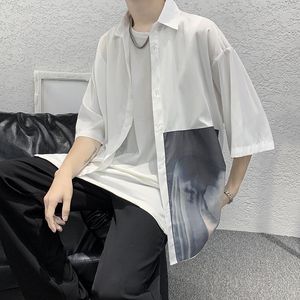 Men's Casual Shirts J GIRLS Summer Half Sleeve Men Personality Printed White Shirt Japanese Turn Down Collar Draped Button Tops Loose