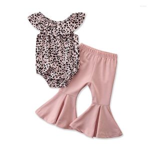 Kläderuppsättningar 6m-3y spädbarn barn baby flicka ärmlös leopard bodysuit toppar blossed pant klocka botten 2 st.
