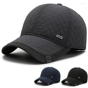 Ballkappen Winter-Baseballmütze für Männer mit Ohrenklappen Warme Baumwolle Dicker Snapback Vaters Hüte Gehörschutz Casquette