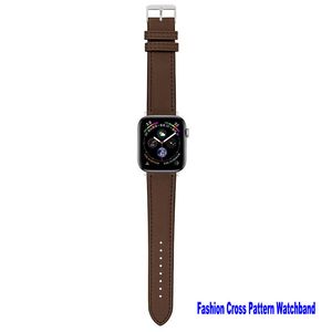 Top Fody Designer кожаный часовой полоса для Apple Watch Band 49 мм 45 мм 41 мм 44 мм 42 мм 40 мм 38 мм поперечный рисунок кожаные полосы Iwatch серия 7 6 SE 5 4 3 2 1 Строки