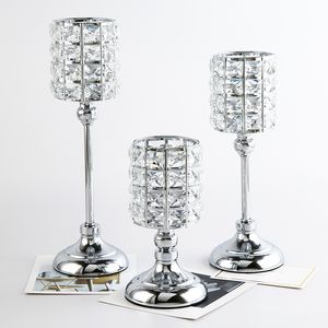 Creativity Crystal Candle Holder Retro Metal Vertical Candlestick Wedding Christmas Holiday Home Decoration Candelabrum Gift