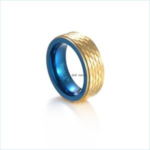 Bandringar 8mm Blue Gold Twotone Tungsten Steel Ring Band Finger Men Rough Hip Hop Punk Carbide Rings Fashion Jewelry Gift Deliv DHBD4