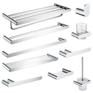 Bath Accessory Set Bathroom Accessories 304 Stainless Steel Chrome Towel Bar Shelf Glass Rack Cup Paper Holder Toilet Brush Robe Hook