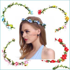 Headbands Bride Foam Flower Headband Women Rose Crown Hairbands Wedding Garland Ribbon Hair Jewelry Festival Wreath Drop Delivery Ha Dh5Ru