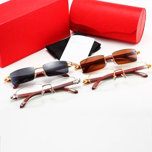 Damen-Designer-Sonnenbrille, modische Herren-Sonnenbrille, Holz-Halbrahmen, klassisch, rechteckig, quadratisch, luxuriöse goldene Brille, Carti-Brille, Lünette mit Etui