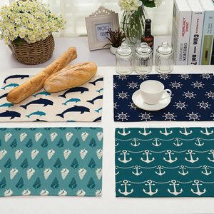 Masa Paspasları 1 PCS Mediterranean Style Mutfak Placemat Yemek Mat İçecek Pamuk Keten Pad Bitki Kupası 42 32cm Ev Dekoru MS0002