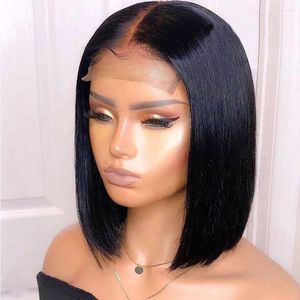 Lace Wig Short Bob Pre Plucked Bone Straight Human Hair Wigs For Women Double Drawn Virgin