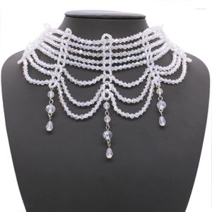 Choker Handmade Gold Transparent Crystal Beads Necklace Chockers Jewelry Multi layer Women Tassel Collar Wide
