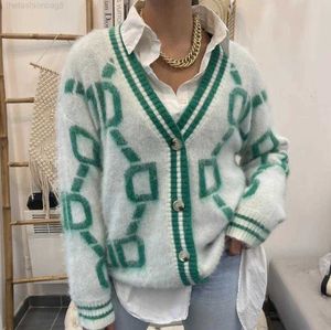 2023S V Neck Women Button Multicolor Cardigan Långärmad SUPRE Ströja Autumn Winter Knittad Löst överdimensionerad Jumper Casual