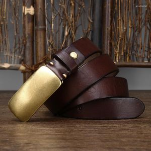 Belts 3.3 Cm Fashion Men's Belt Top Natural Genuine Leather Smooth Copper Buckle Men Vintage Suitable For Jeans Casual