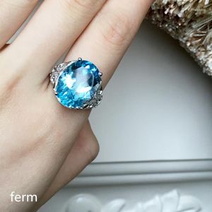 Pierścienie klastra Kjjeaxcmy butikowa biżuteria 925 Srebrny Inkrustowany Naturalny Szwajcarski Blue Topaz For For Kobiet