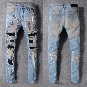 Luxurys Designers Jeans Distressed France Fashion Pierre Straight Men's Biker Hole Stretch Denim Casual Jean Men Skinny Pants Elasticit Yfs2