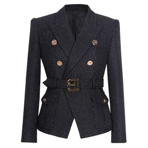 Ternos femininos blazers outono e inverno 2024 nova moda high-end pequeno terno b família curto brilhante seda tweed casaco superior de alta qualidade