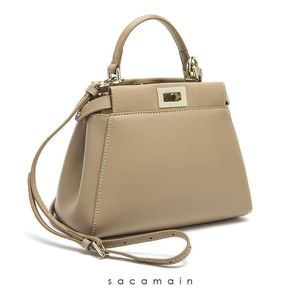 Bolsas de ombro de couro de vaca com trava dupla face crossbody para mulheres designer bolsa de couro genuíno compartimento interno 221115