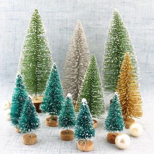 Noel Dekorasyonları 12/6pcs El Sanatları Mini Ağaç Sisal Şişe Fırçası Masaüstü Sahte Çam