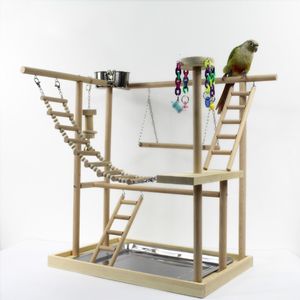 その他の鳥の供給48 x33 x53cm木製オウムの遊び場は、はしごと一緒にフィーダーバイト玩具フレームスタンドケージサスペンションブリッジ221122