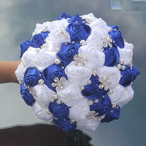 Dekorative Blumen Kränze Koreanische Braut Hochzeitsstrauß Luxus Diamant Perle Saphir Blau Weiß Seide Rose Handgemacht Brautjungfer W224 221122
