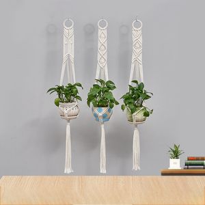 Cotton Rope Woven Hanging Basket 41inch Pendants Cotton Pot Net 3pcs Per Set Indoor Outside Decorative Plant Pots By Air A12