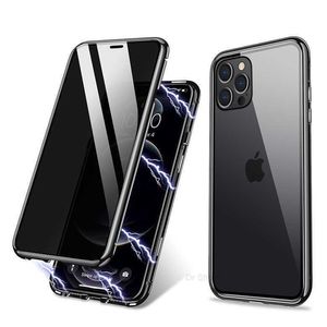 Для iPhone Phone Case Case Shell Anti-Glare Magnetic Privacy Экран алюминиевый сплав рамка 13 12 Mini 11 Pro Max XR XS 7 8 Plus
