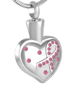 H8560 Nyaste kremationsmycken Rostfritt stål Pink Color Crystal Ribbon Urn Pendant Necklace Gift för Mother1133017