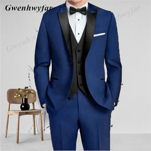 Mens Suits Blazers Gwenhwyfar Slim Fit Blue Men Men Tuxedos com Lapel preto Casamento Blazer calça travela de colega Homme 221121
