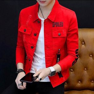 Men's Jackets Men's Denim Jacket Spring Autumn Letter Printed Greyredblackwhite Slim Cowboy Handsome Clothes Teenagers Denim Coat 221121