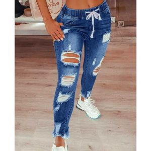 Designer Women Hole Jeans 3xl 4xl Pierced Tassel Slit Denim Pencil Pants Casual Straight Leisure Trousers 2024 Tr 707