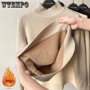 Womens Sweaters Turtleneck Sweater Slim Thick Fleece Winter Knitted Pullover Casual Lining Korean Thermal Top 221122