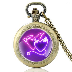 Pocket Watches Arrival Angel And Demon Heart Pattern Vintage Quartz Watch Men Women Pendant Necklace Hours Clock Gifts