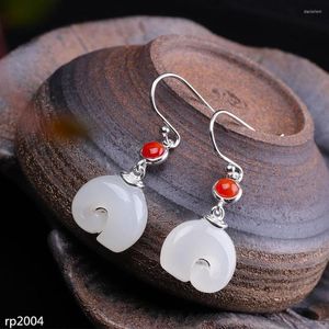 Orecchini a bottone KJJEAXCMY Boutique Jewelry S925 Sterling Silver Fashion Lady Southern Red Elephant Hetian Jade Stone