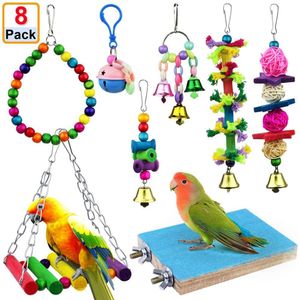 Other Pet Supplies Parrot Swing Toys Hanging Bell Cage Hammock Toy for Chewing Bird Small Parakeets Cockatiels Conures Parrots Love Birds 8Pcs 221122